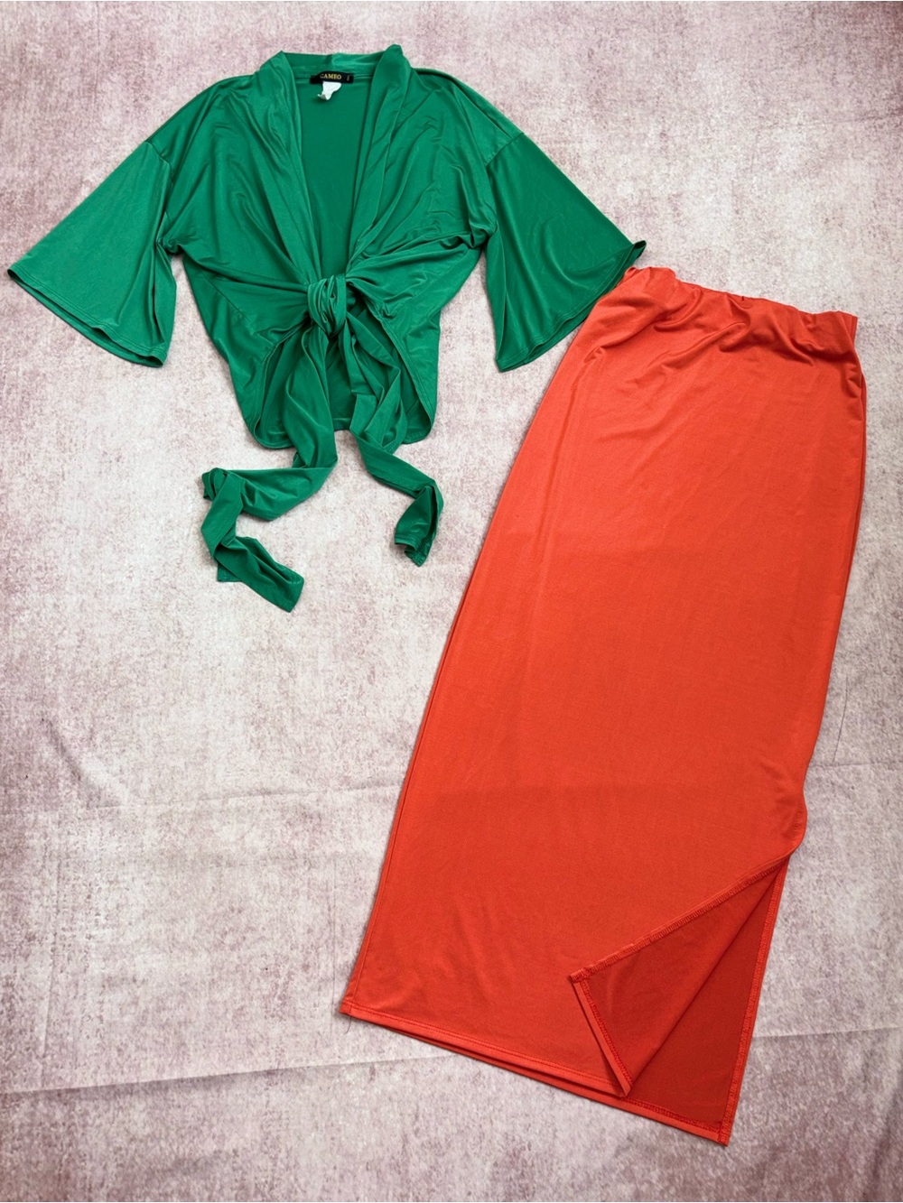 Size Large Self Tie-Front Top and Maxi Skirt Set